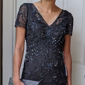 Pisarro Nights Beaded Mesh Column Gown